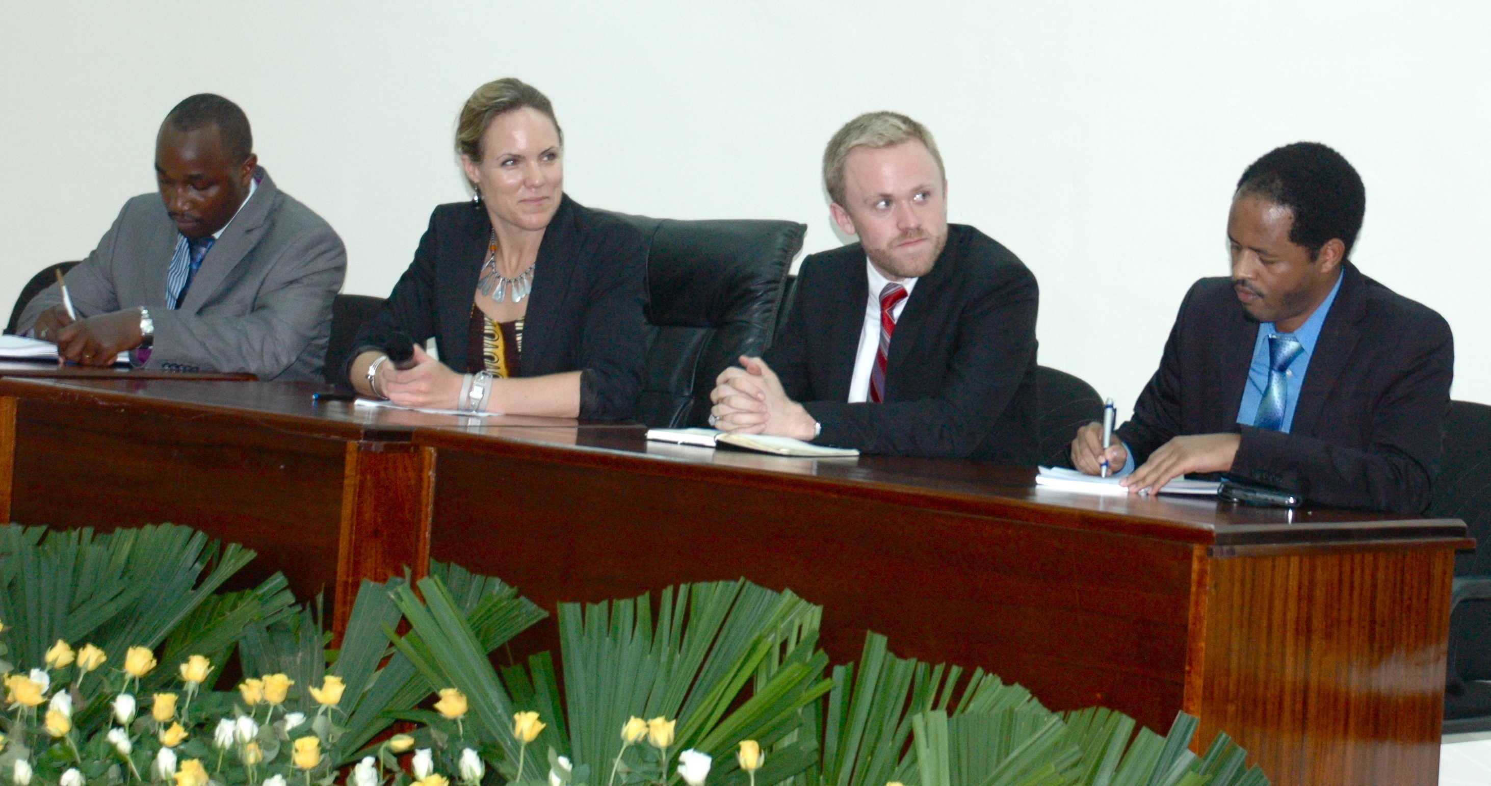From left to right: Ministry of Education Director General for Science, Technology and Research Remy Twiringiyimana, GKI Chief Operating Officer Sara Farley, GKI Program Officer Andrew Gerard, and Rwanda National Science and Technology Commission Analyst Felly Kalisa speaking at May 2 workshop